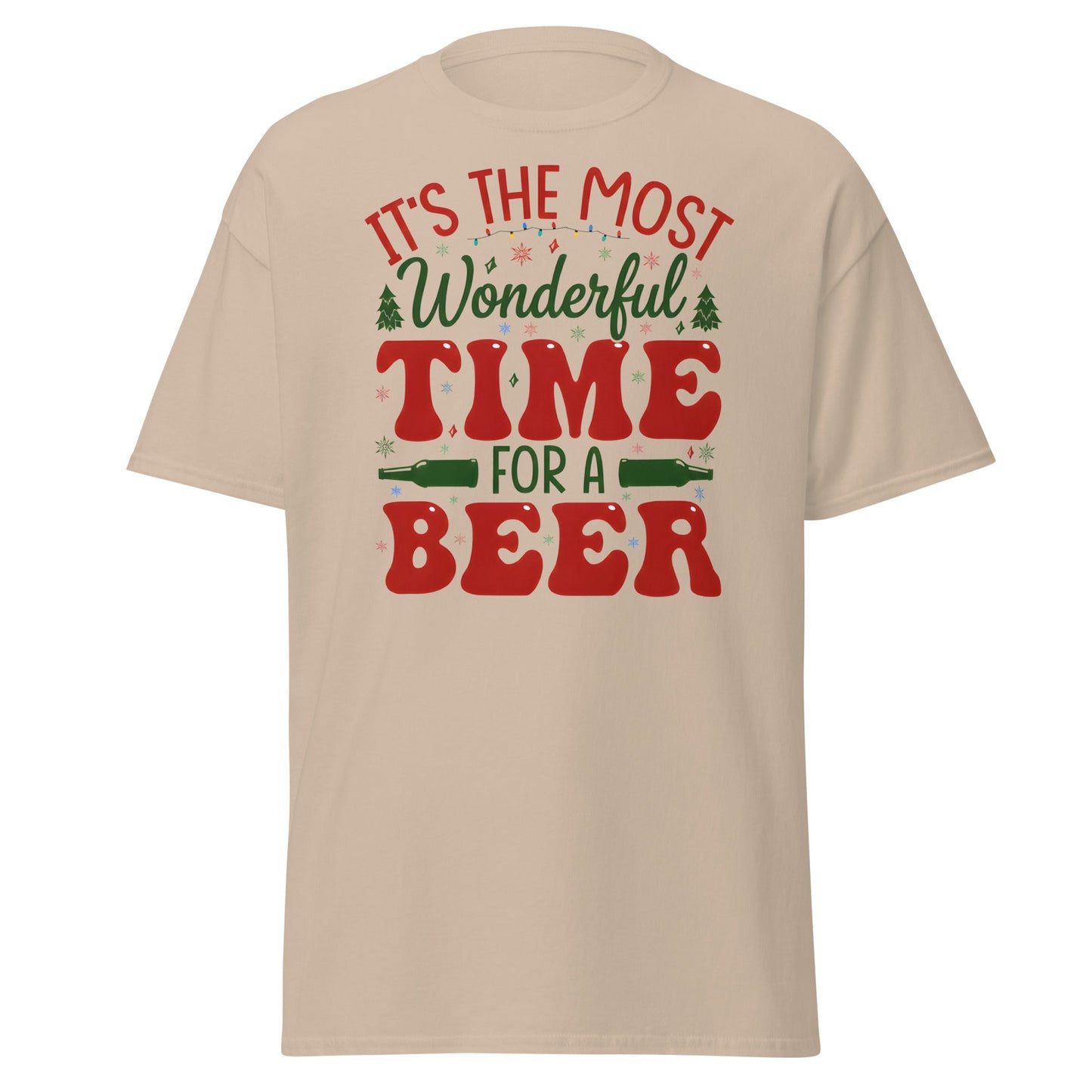 Most Wonderful Time For A Beer Christmas T-Shirt - Sand - T-Shirts Online