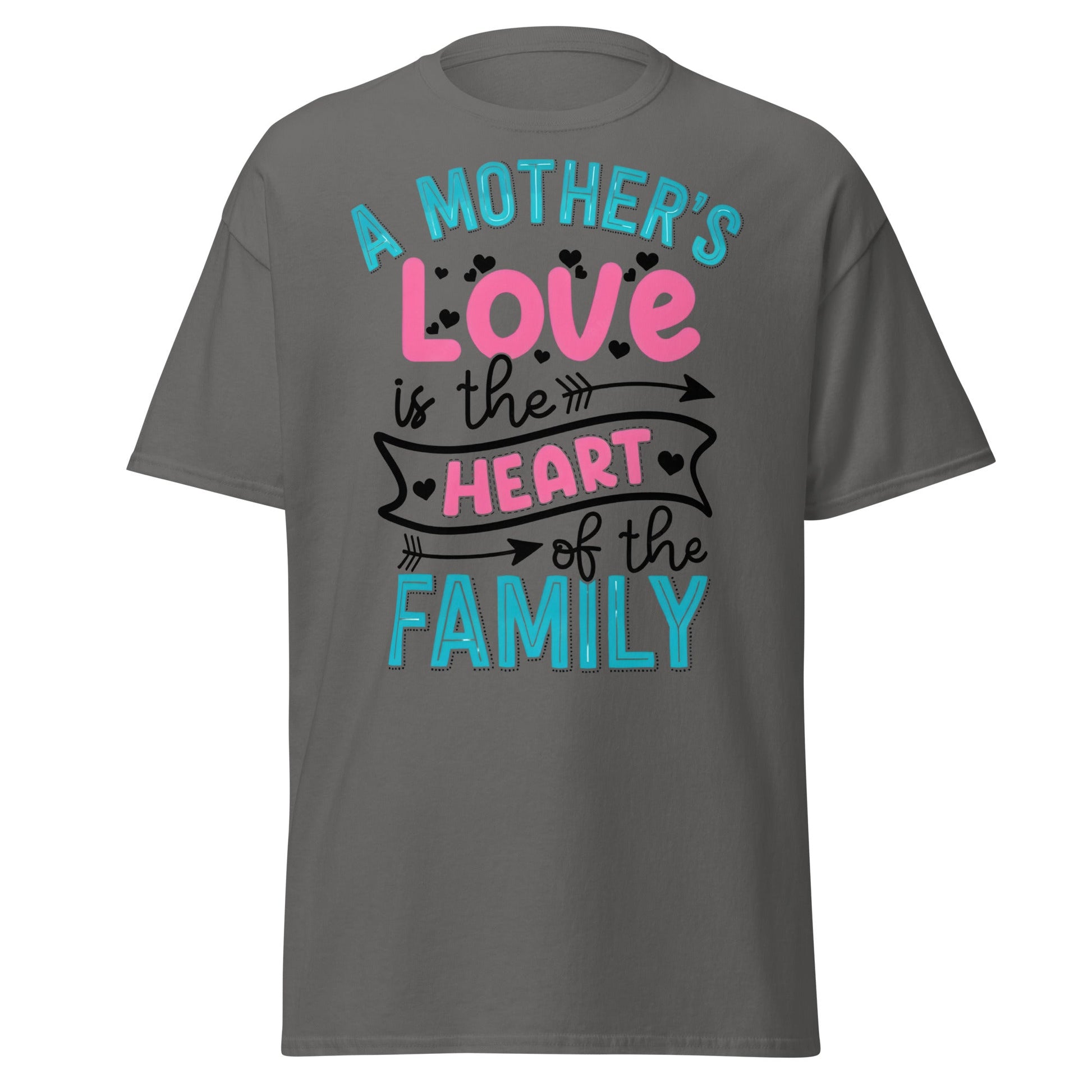 Mother's Love Heart of Family T-Shirt | Mom Gift Tee - Charcoal - T-Shirts Online