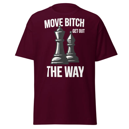 Move Bitch Chess T-Shirt - Funny Queen & Bishop Tee - Maroon - T-Shirts Online