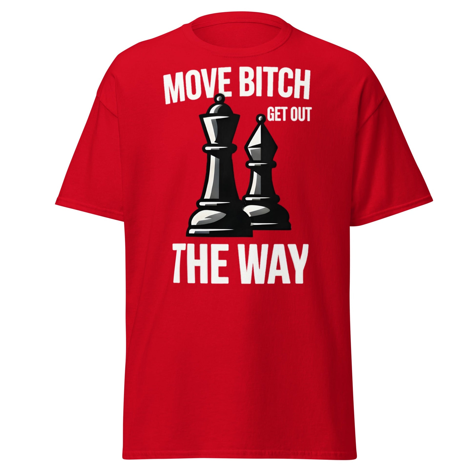 Move Bitch Chess T-Shirt - Funny Queen & Bishop Tee - Red - T-Shirts Online