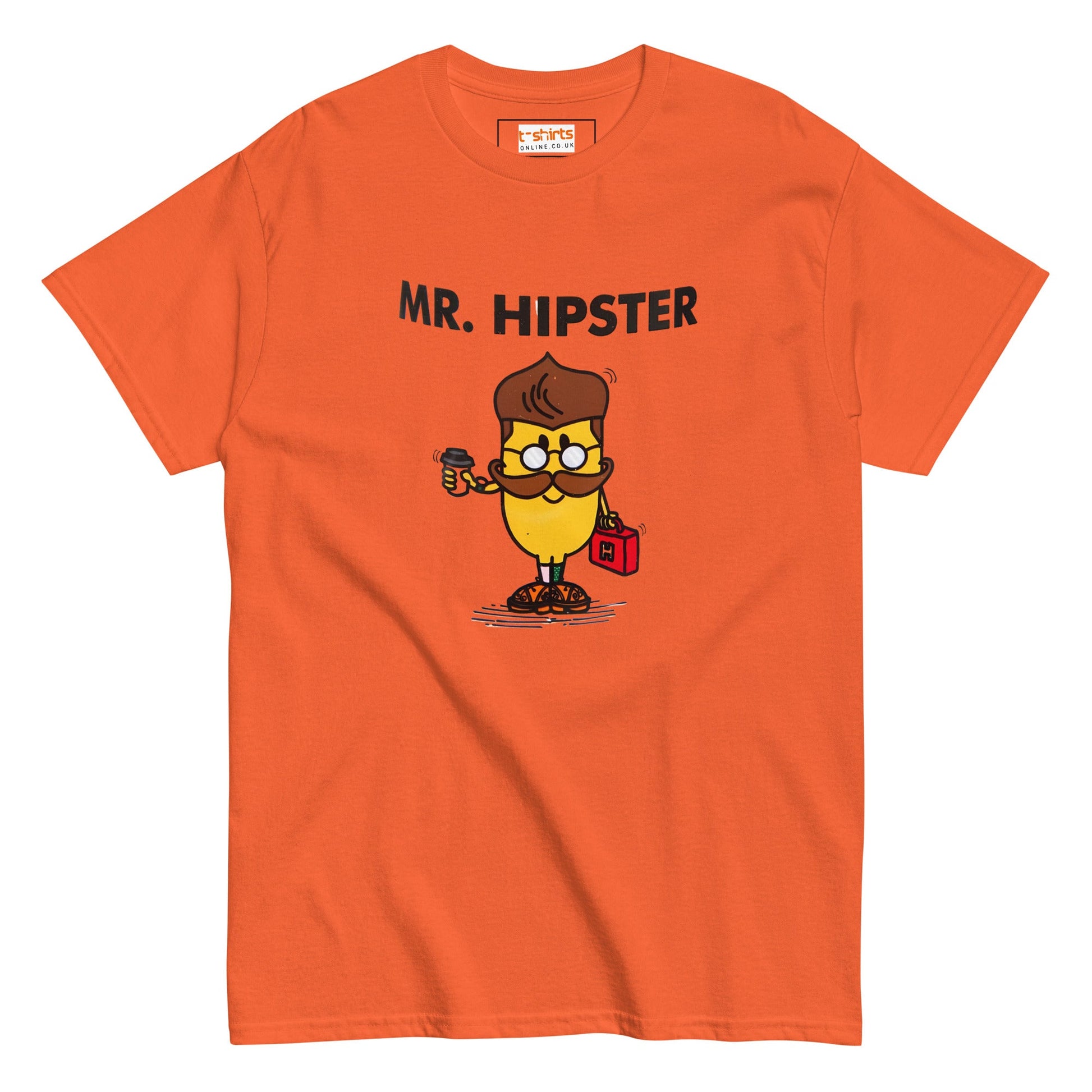 Mr Hipster T-Shirt | Graphic Mr Men Inspired Tee - Orange - T-Shirts Online