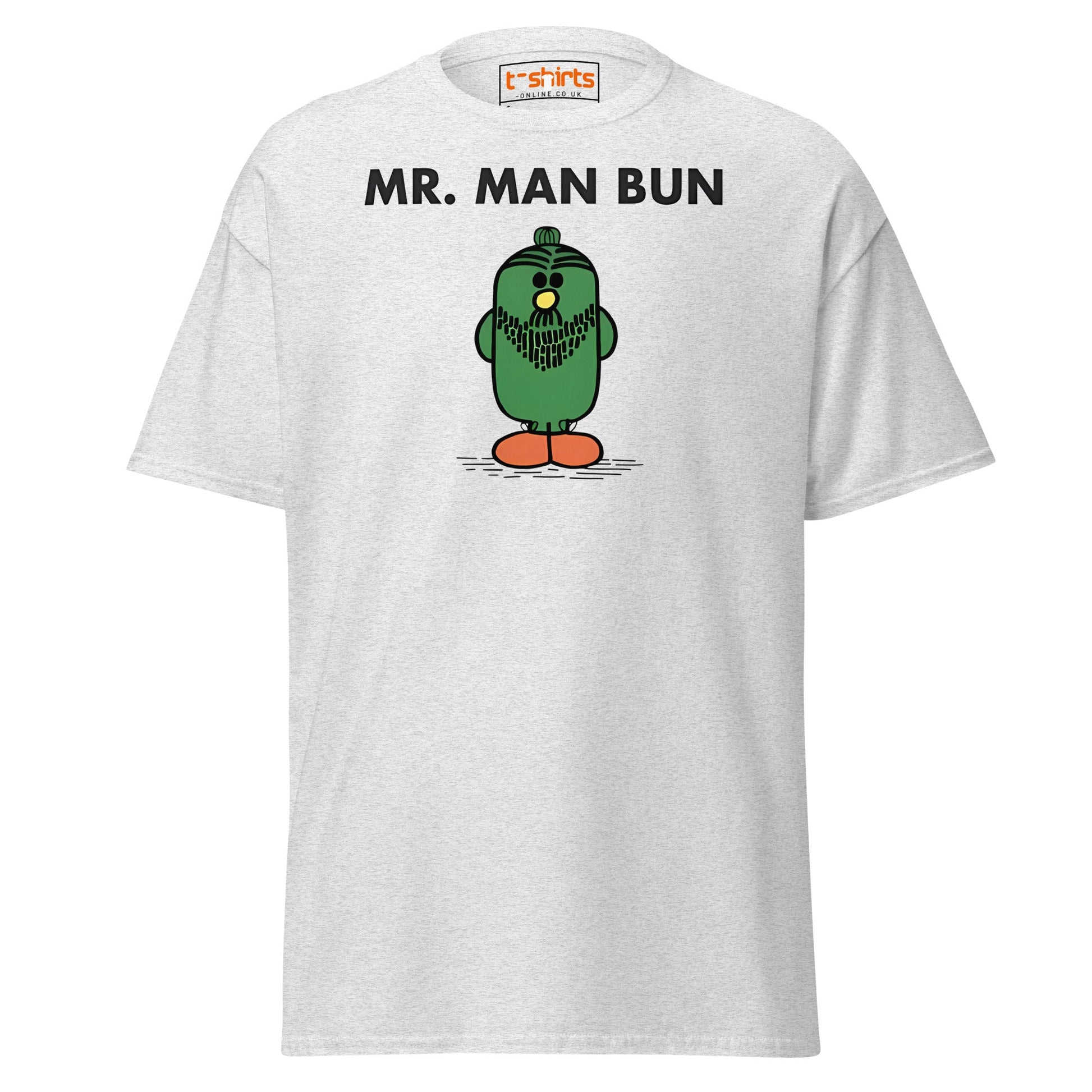 Mr. Man Bun T-Shirt | Funny Hipster Parody Tee - Ash - T-Shirts Online