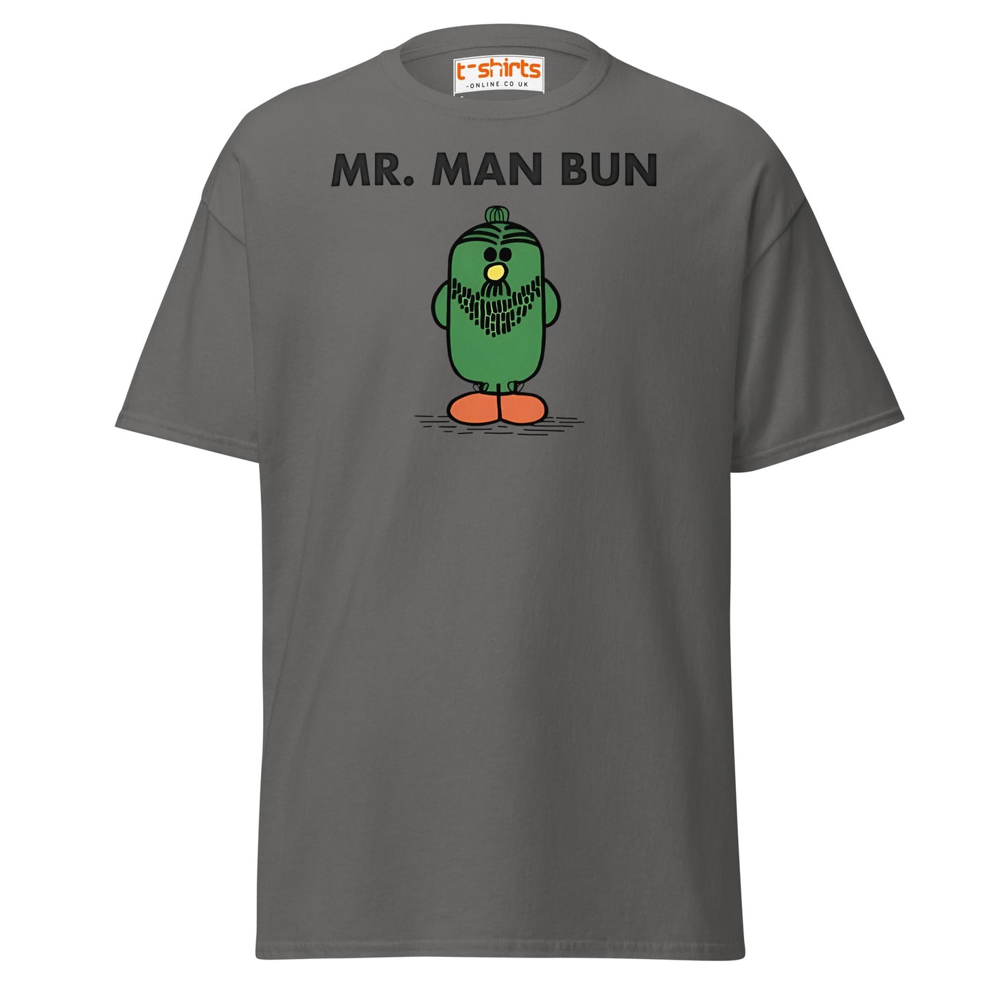 Mr. Man Bun T-Shirt | Funny Hipster Parody Tee - Charcoal - T-Shirts Online