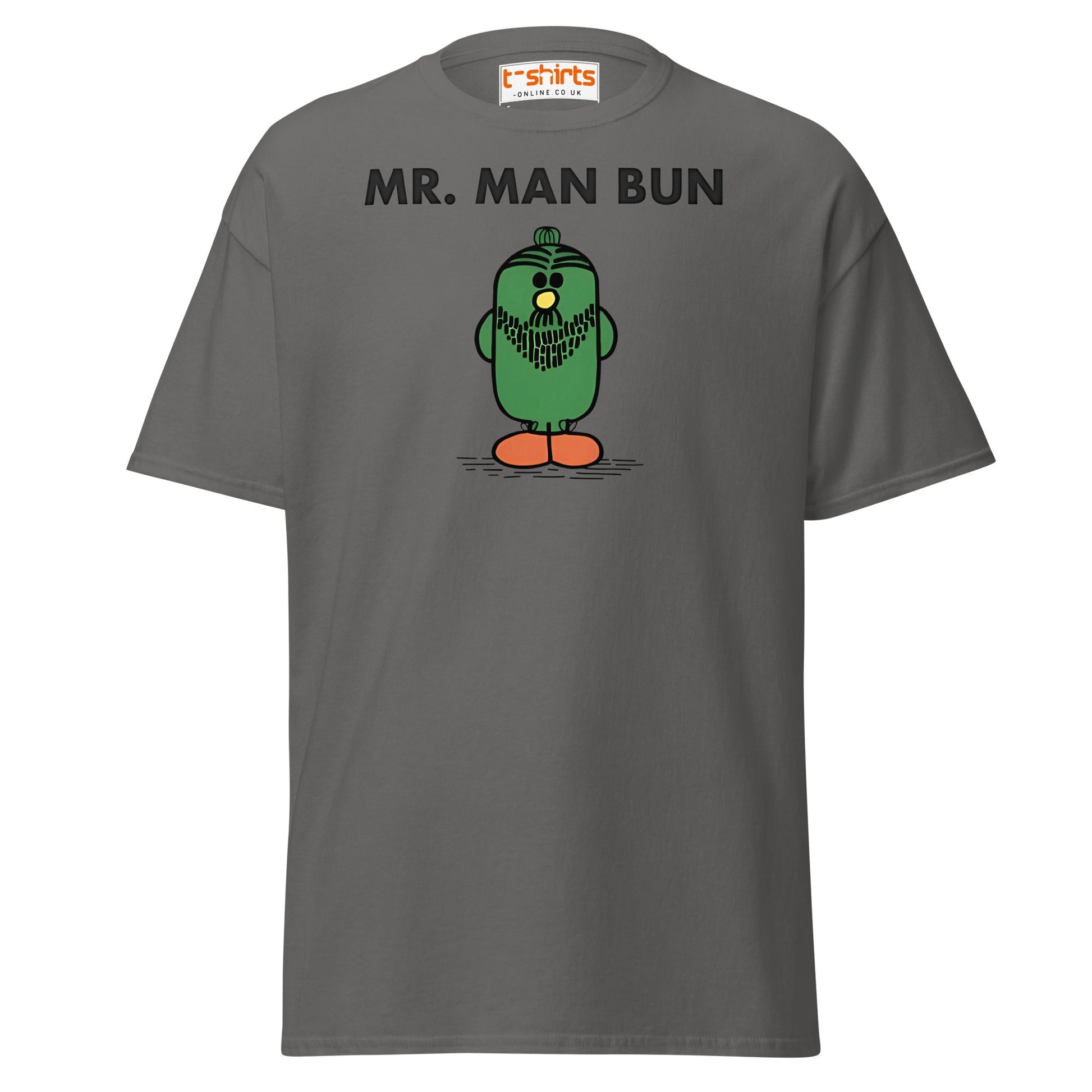 Mr. Man Bun T-Shirt | Funny Hipster Parody Tee - Charcoal - T-Shirts Online