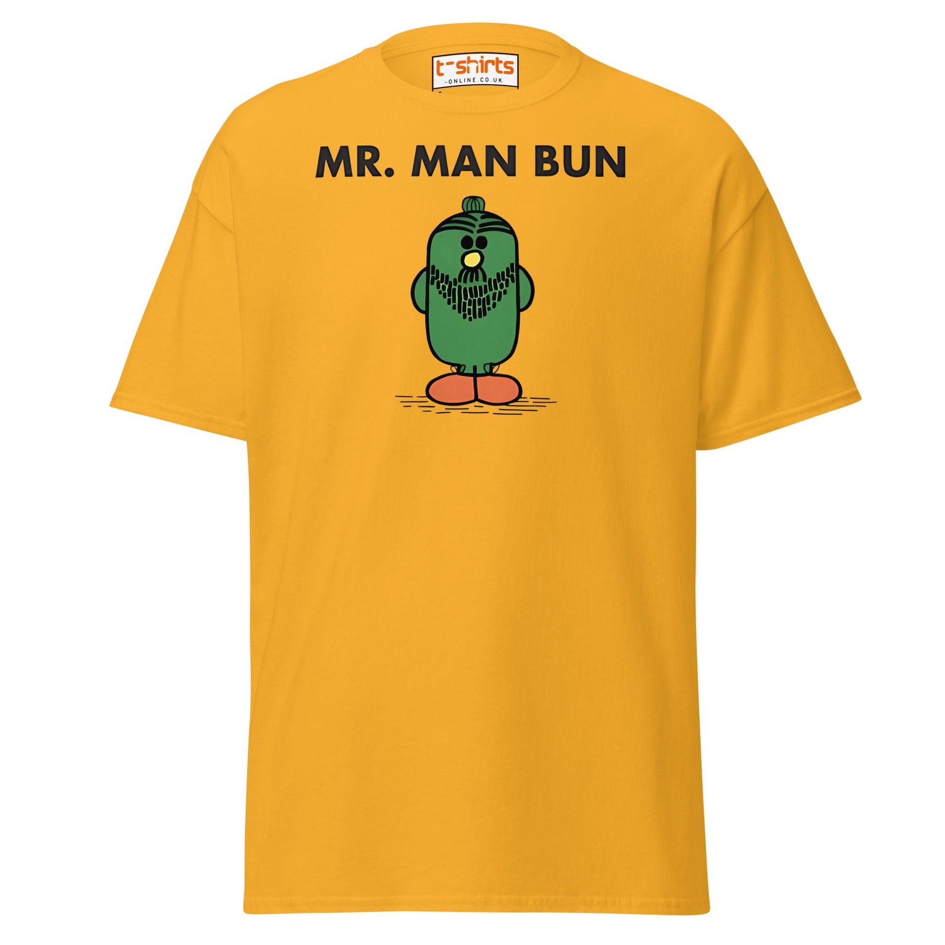Mr. Man Bun T-Shirt | Funny Hipster Parody Tee - Gold - T-Shirts Online