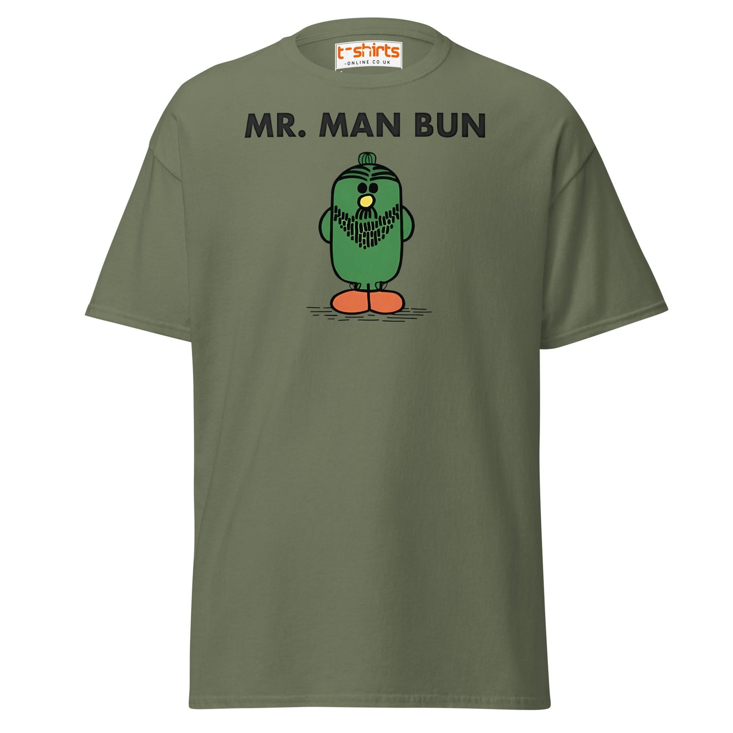 Mr. Man Bun T-Shirt | Funny Hipster Parody Tee - Military Green - T-Shirts Online