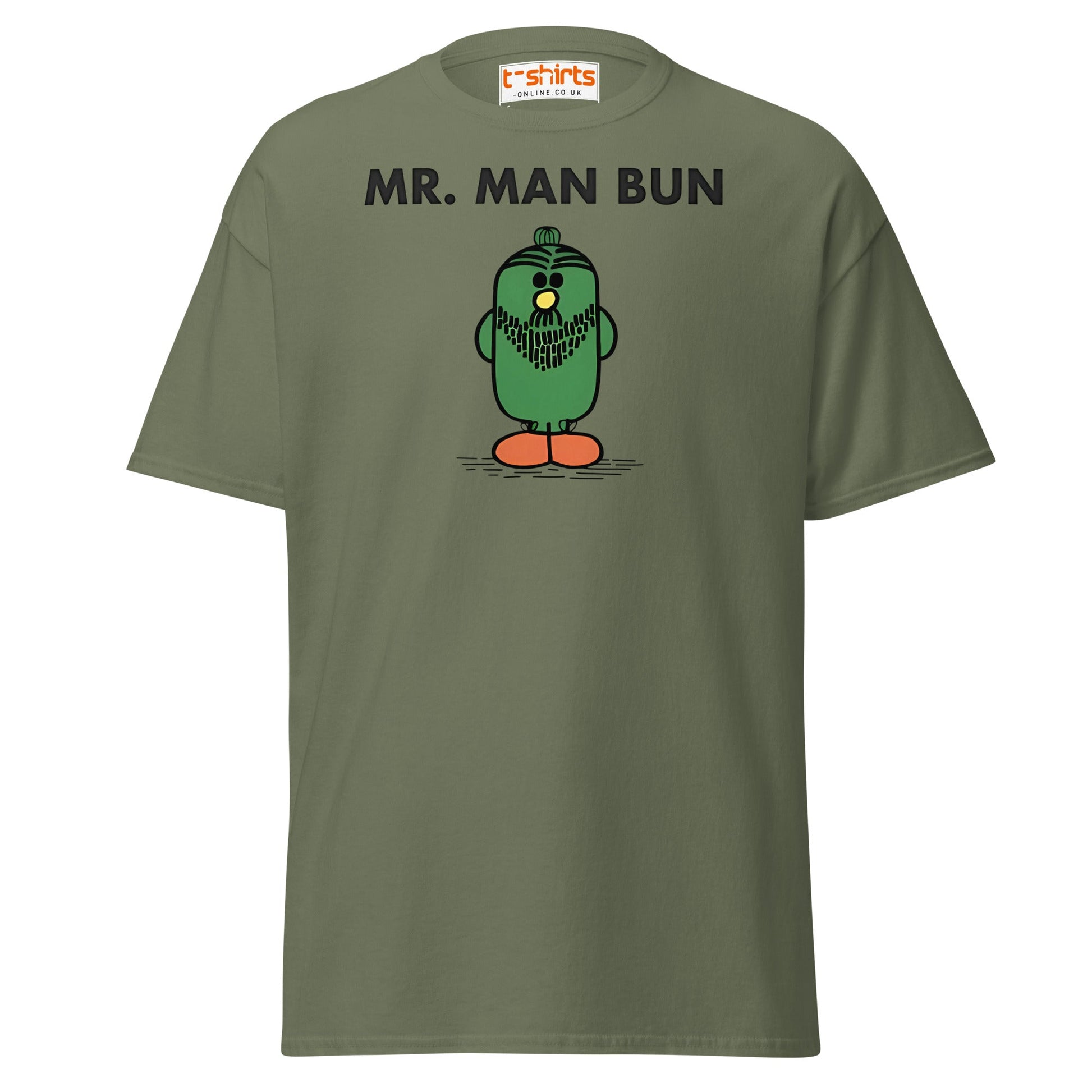 Mr. Man Bun T-Shirt | Funny Hipster Parody Tee - Military Green - T-Shirts Online