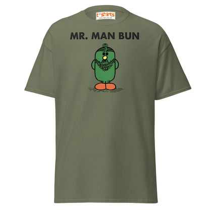 Mr. Man Bun T-Shirt | Funny Hipster Parody Tee - Military Green - T-Shirts Online