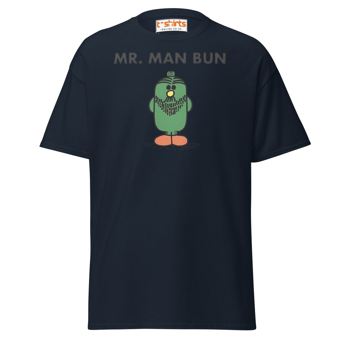 Mr. Man Bun T-Shirt | Funny Hipster Parody Tee - Navy - T-Shirts Online