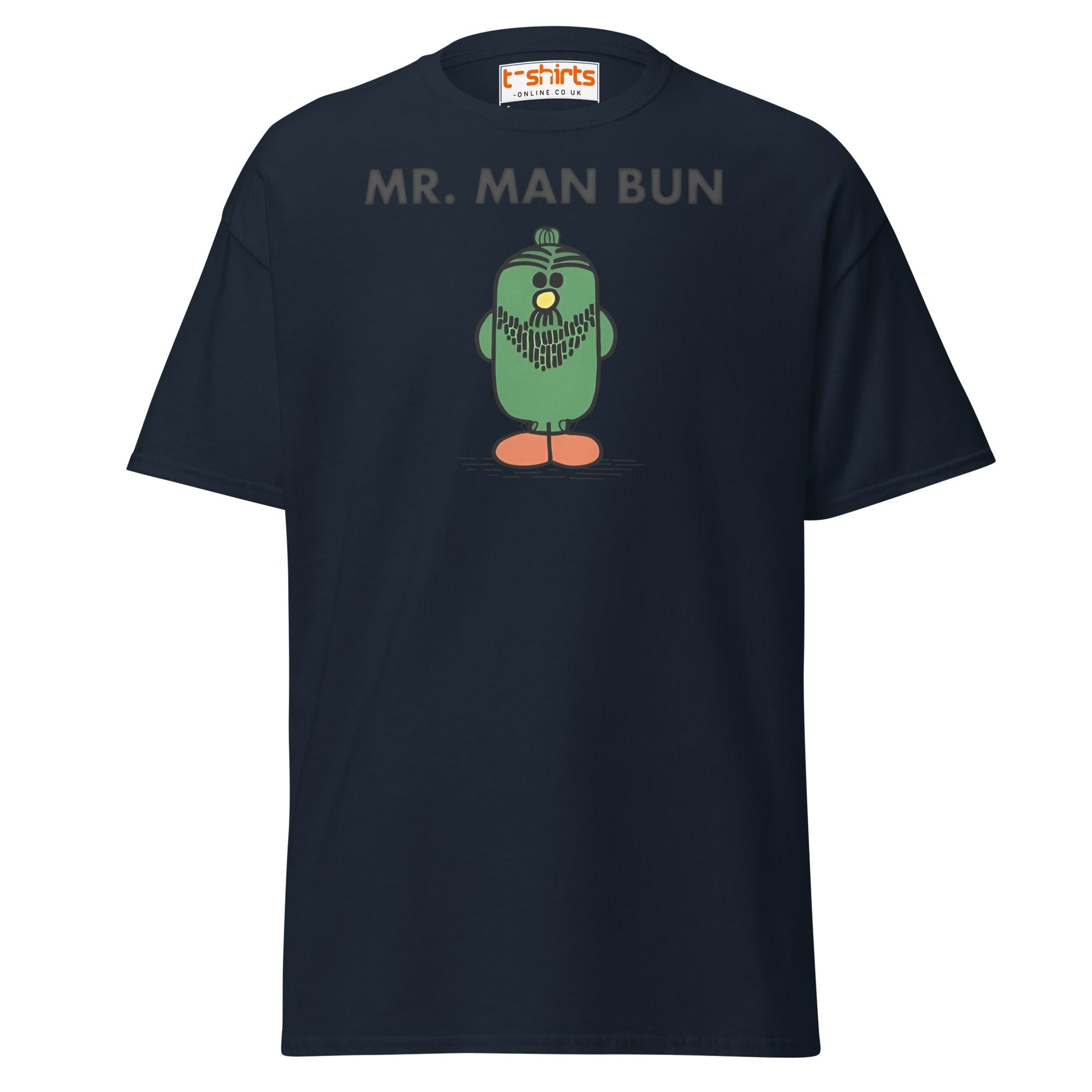 Mr. Man Bun T-Shirt | Funny Hipster Parody Tee - Navy - T-Shirts Online