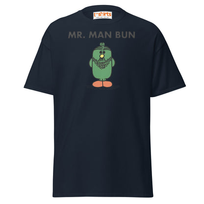 Mr. Man Bun T-Shirt | Funny Hipster Parody Tee - Navy - T-Shirts Online