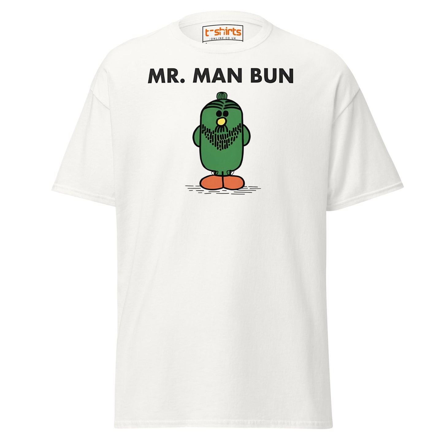 Mr. Man Bun T-Shirt | Funny Hipster Parody Tee - White - T-Shirts Online