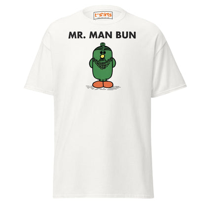 Mr. Man Bun T-Shirt | Funny Hipster Parody Tee - White - T-Shirts Online