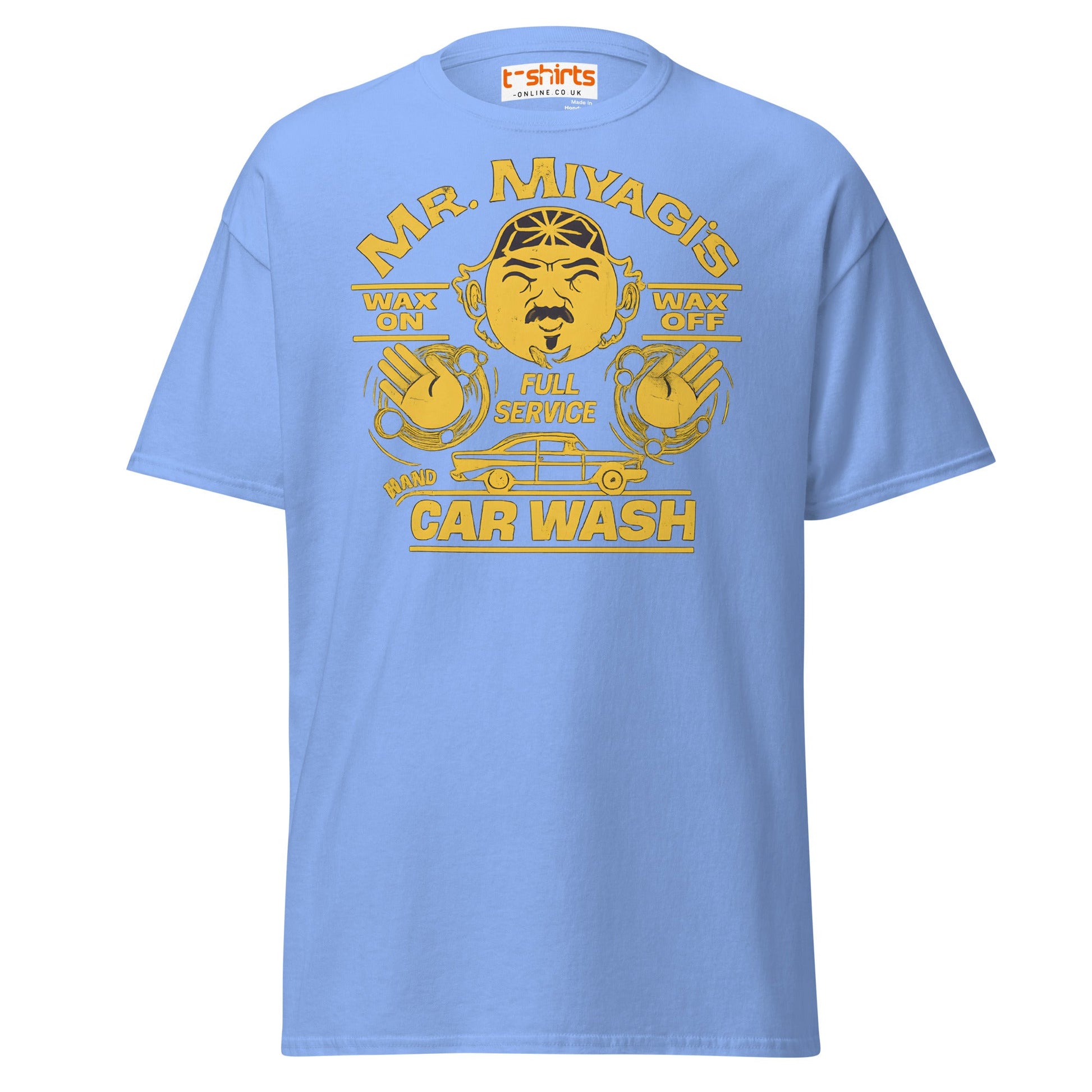 Mr. Miyagi’s Car Wash T-Shirt – Funny Retro Wax On Tee - Carolina Blue - T-Shirts Online