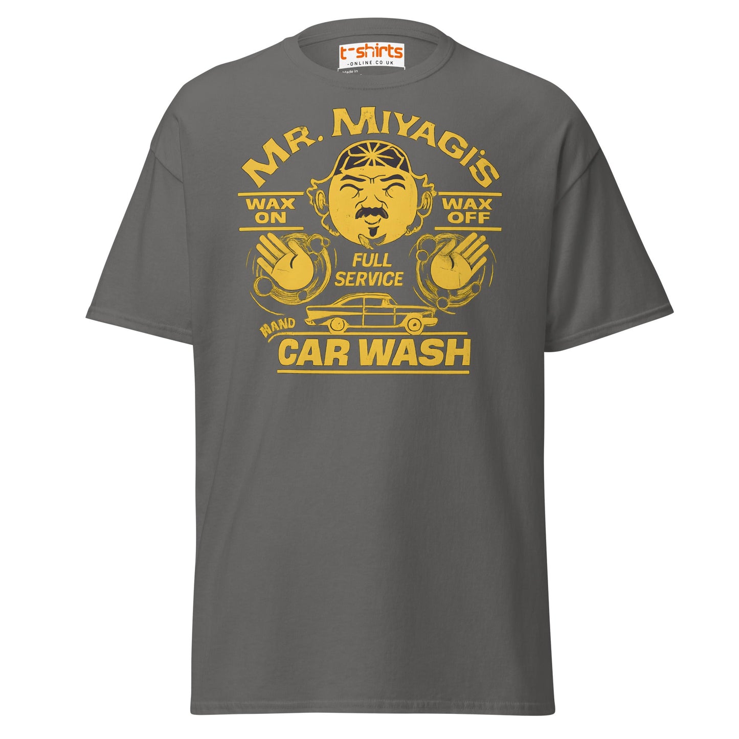 Mr. Miyagi’s Car Wash T-Shirt – Funny Retro Wax On Tee - Charcoal - T-Shirts Online