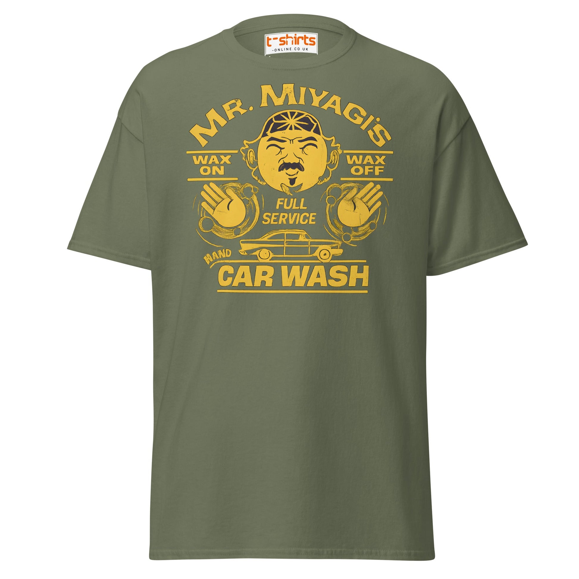 Mr. Miyagi’s Car Wash T-Shirt – Funny Retro Wax On Tee - Military Green - T-Shirts Online