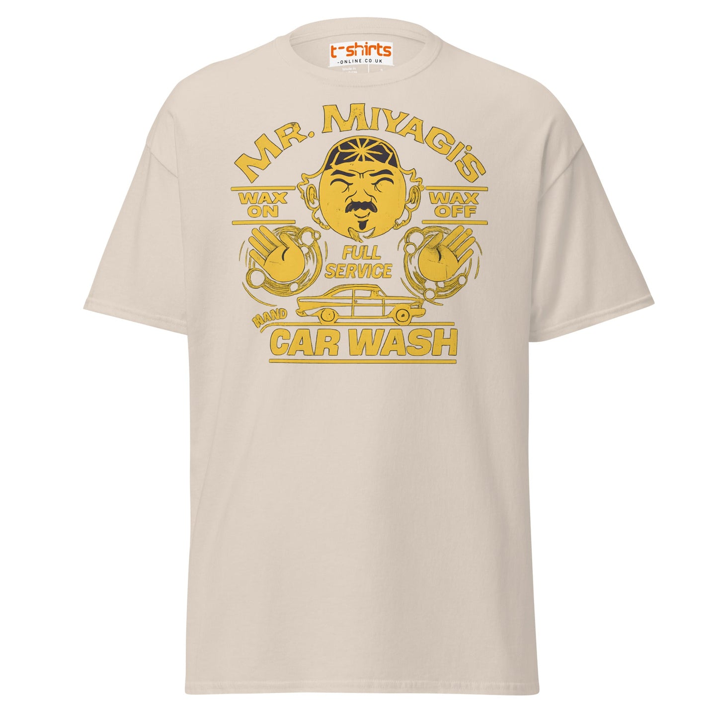 Mr. Miyagi’s Car Wash T-Shirt – Funny Retro Wax On Tee - Natural - T-Shirts Online