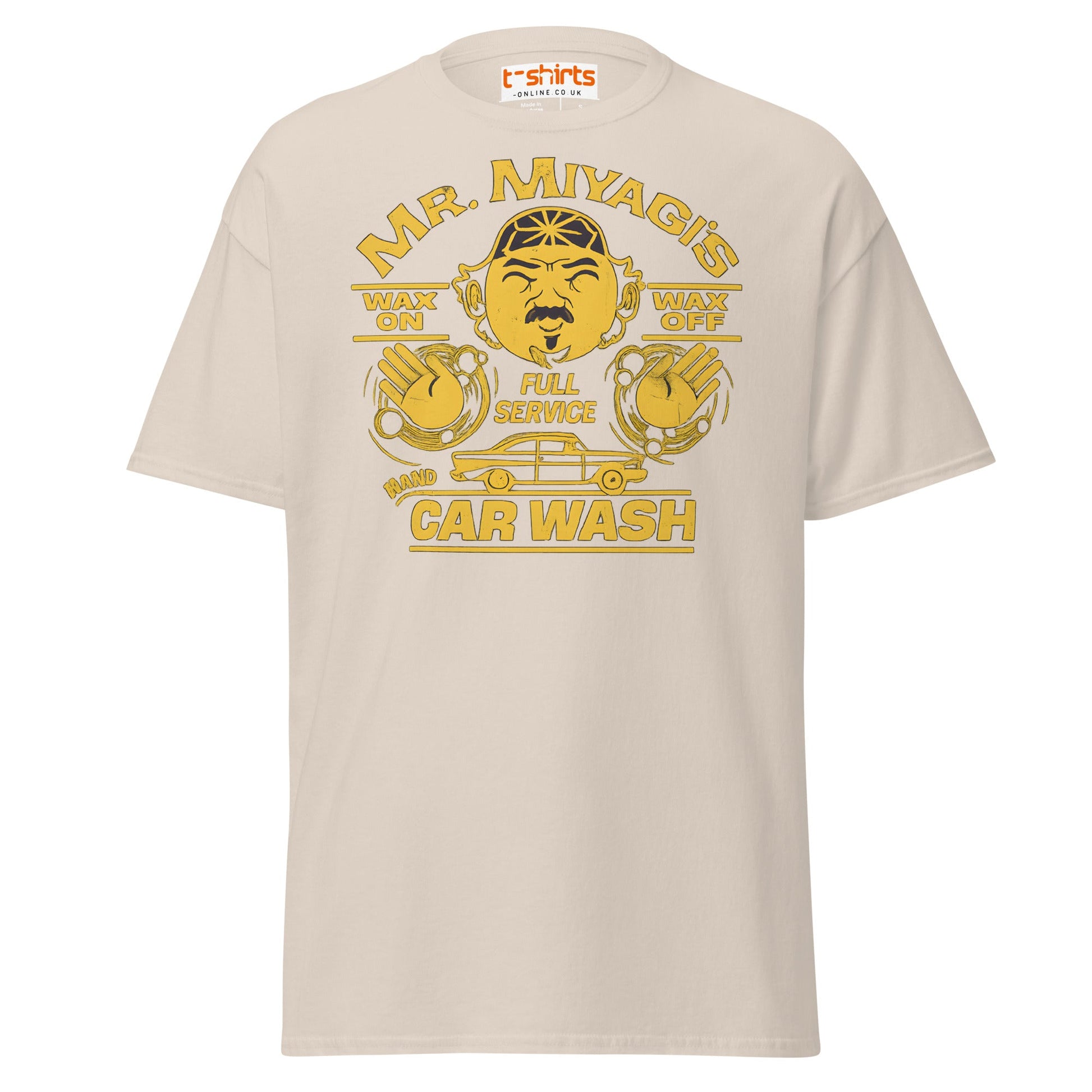 Mr. Miyagi’s Car Wash T-Shirt – Funny Retro Wax On Tee - Natural - T-Shirts Online