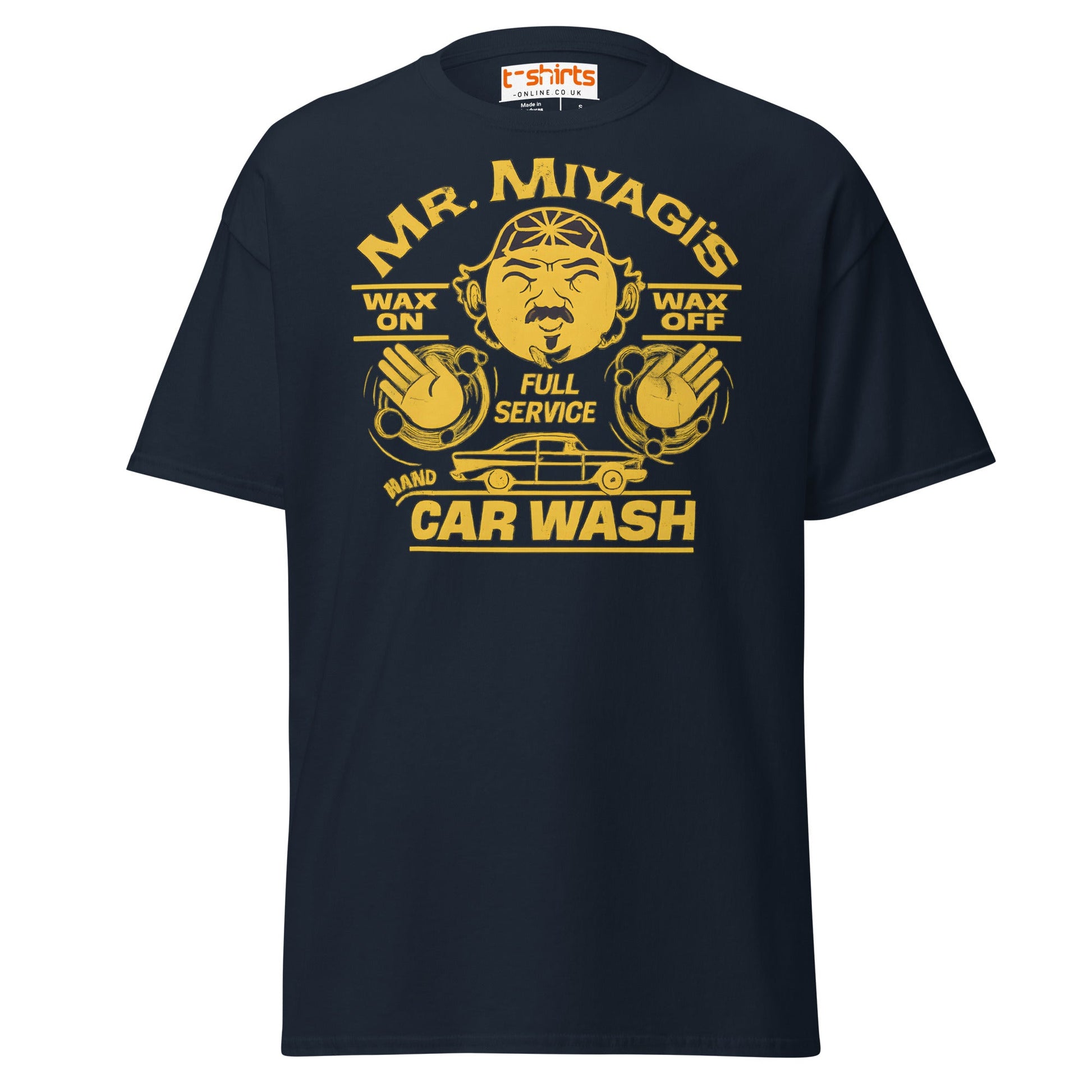 Mr. Miyagi’s Car Wash T-Shirt – Funny Retro Wax On Tee - Navy - T-Shirts Online