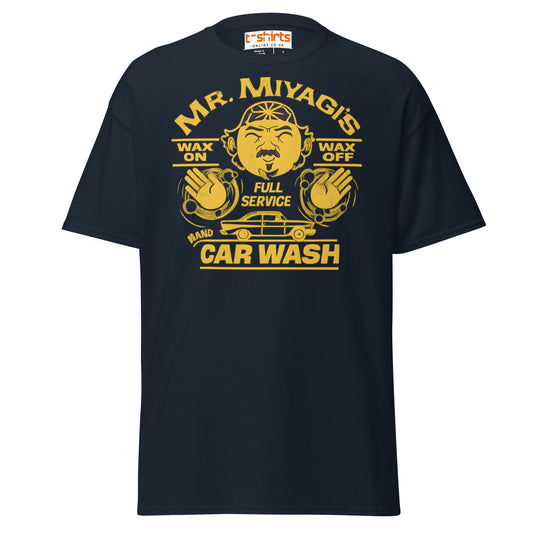 Mr. Miyagi’s Car Wash T-Shirt – Funny Retro Wax On Tee - Navy - T-Shirts Online