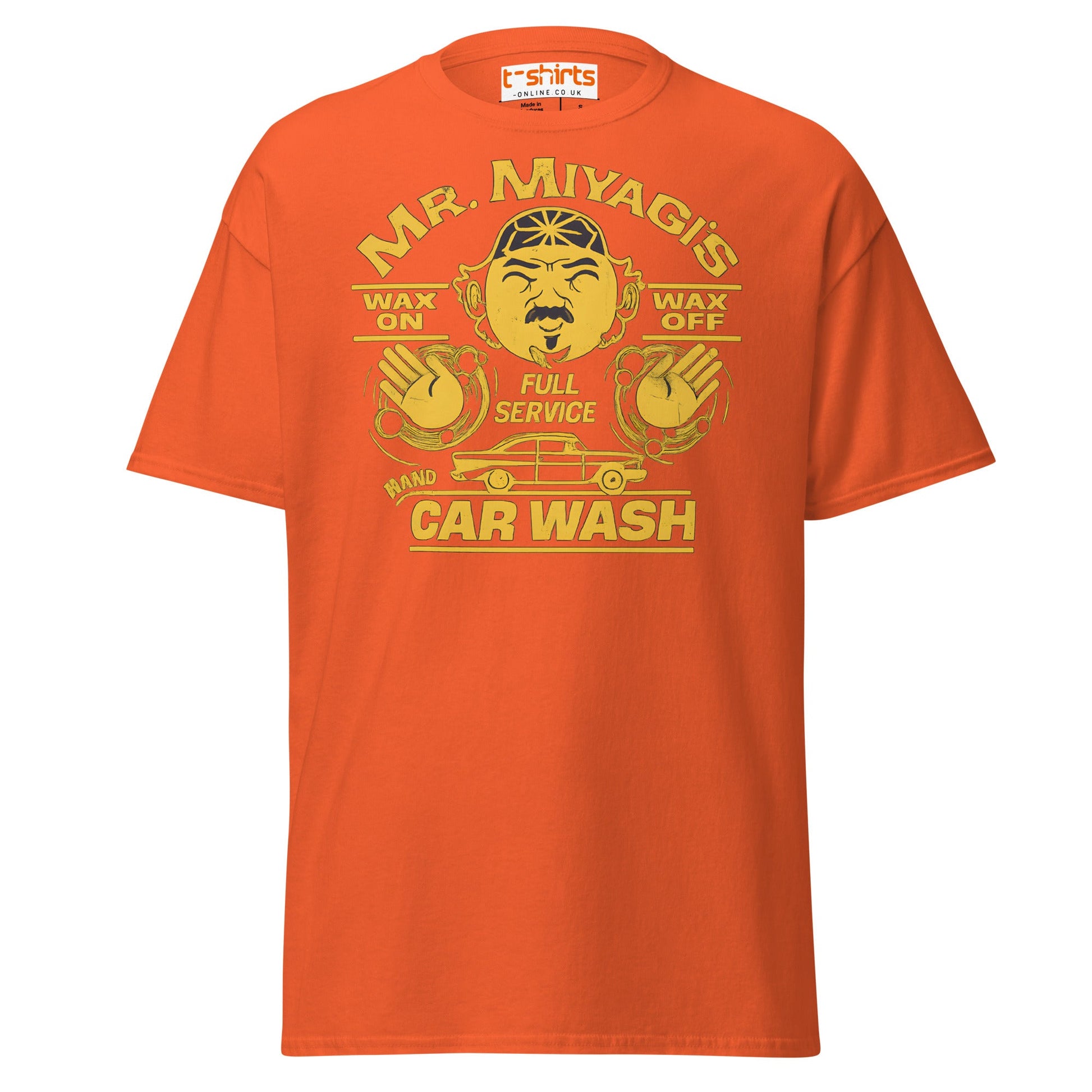 Mr. Miyagi’s Car Wash T-Shirt – Funny Retro Wax On Tee - Orange - T-Shirts Online