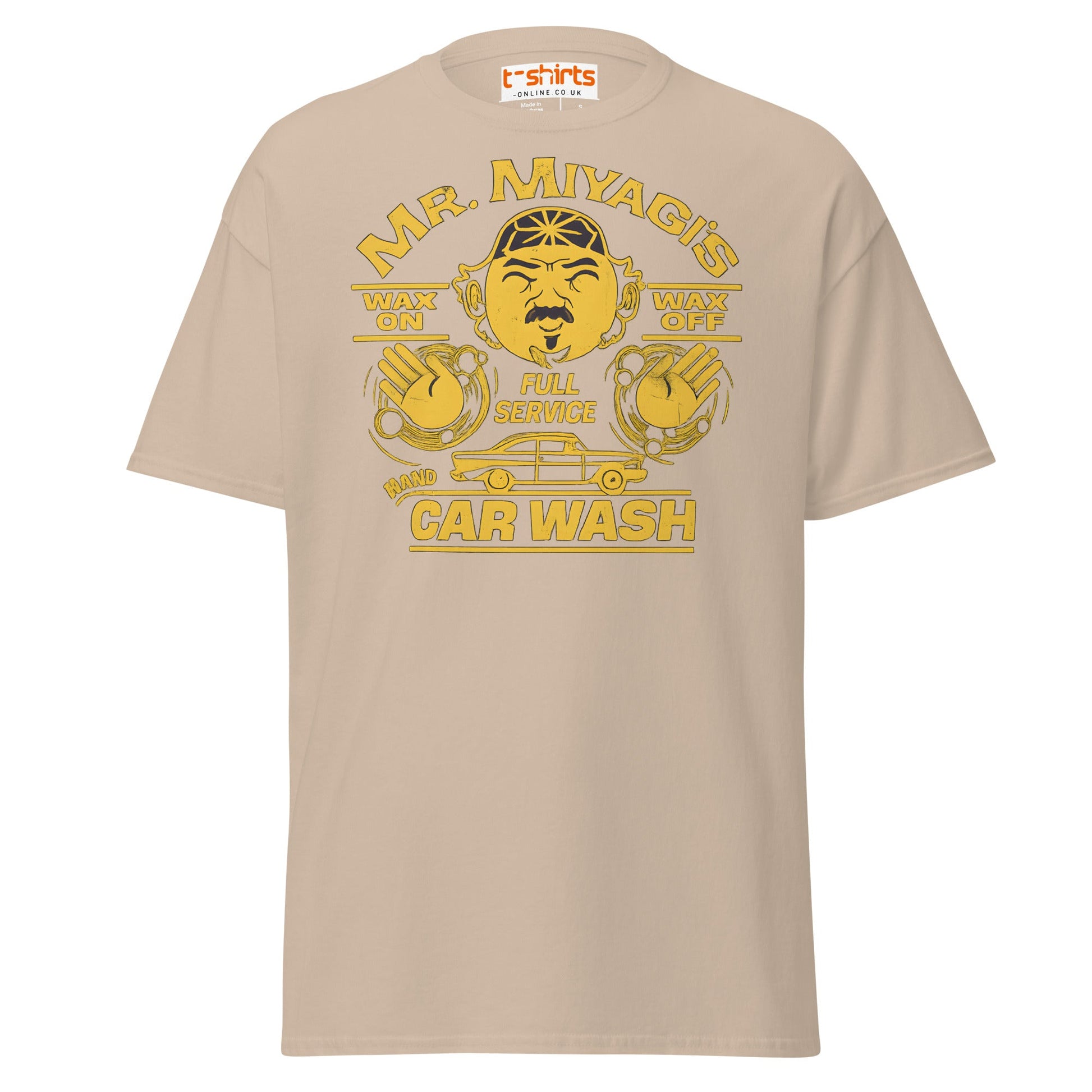 Mr. Miyagi’s Car Wash T-Shirt – Funny Retro Wax On Tee - Sand - T-Shirts Online