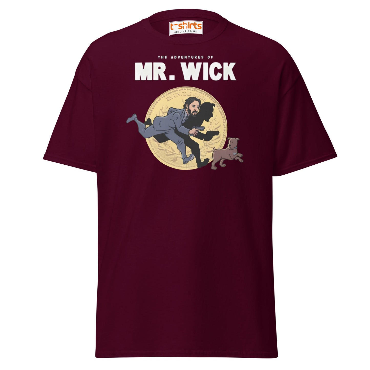 Mr. Wick T-Shirt | Funny John Wick Parody Cartoon Tee - Maroon - T-Shirts Online