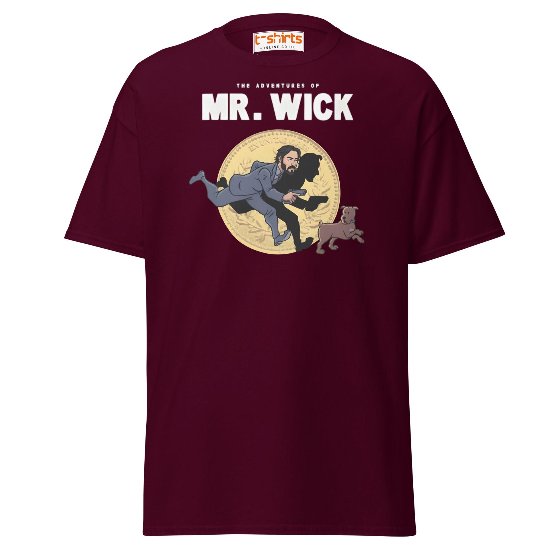 Mr. Wick T-Shirt | Funny John Wick Parody Cartoon Tee - Maroon - T-Shirts Online