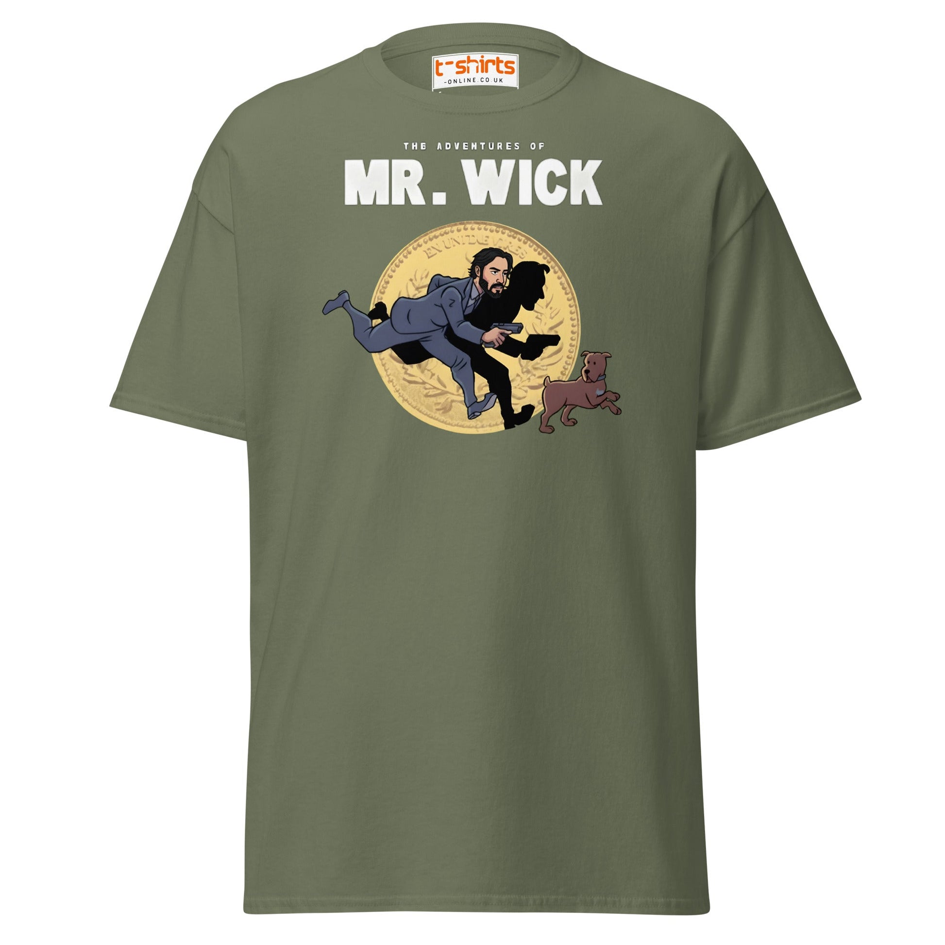 Mr. Wick T-Shirt | Funny John Wick Parody Cartoon Tee - Military Green - T-Shirts Online