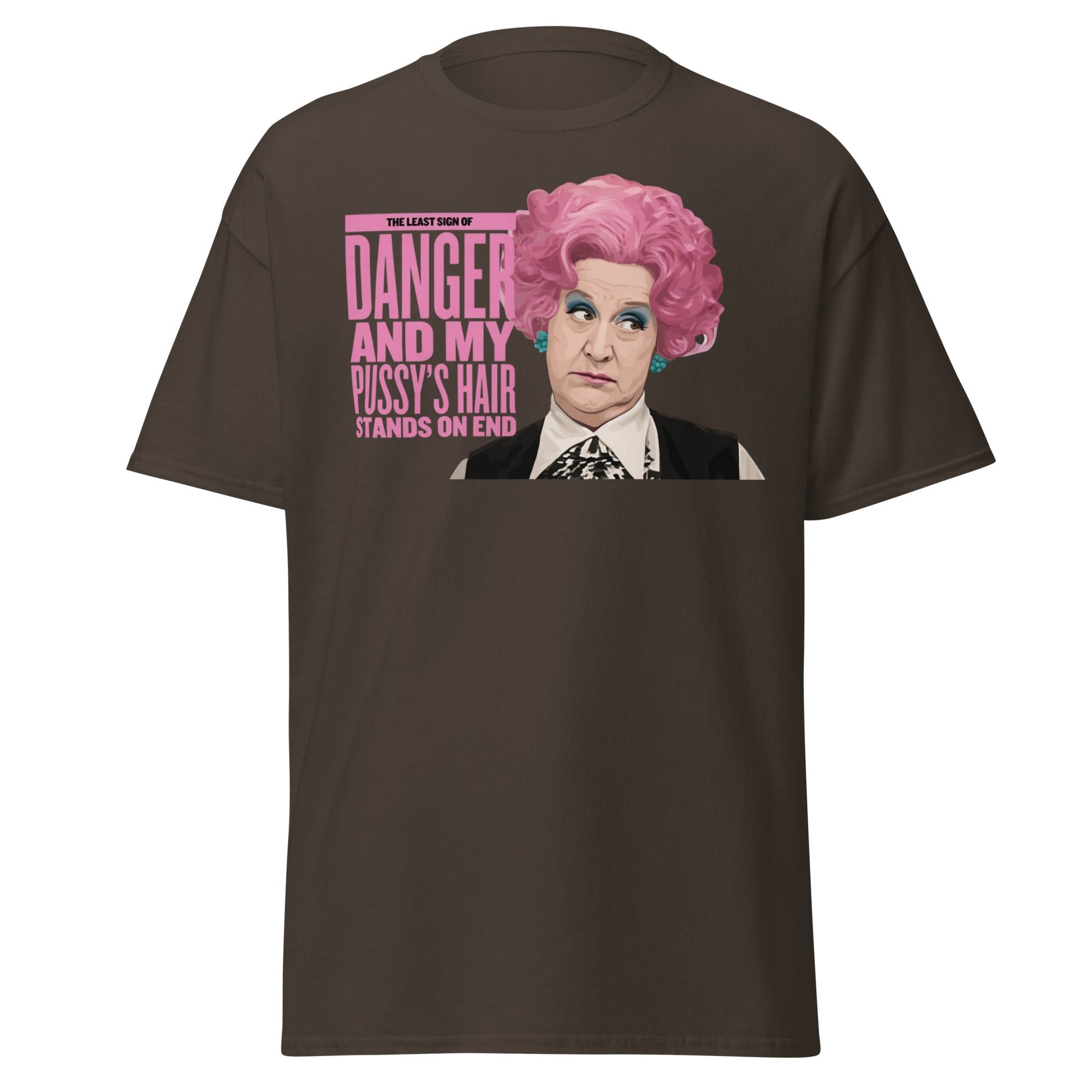 Mrs. Slocombe Pink Hair Funny Quote T-Shirt - Retro Comedy - Dark Chocolate - T-Shirts Online