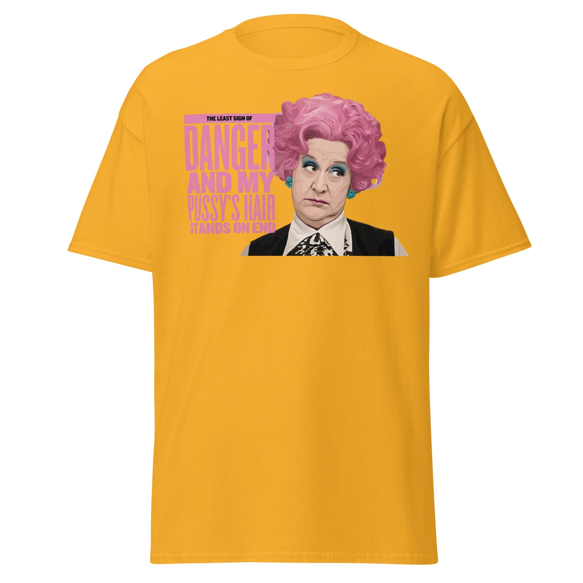 Mrs. Slocombe Pink Hair Funny Quote T-Shirt - Retro Comedy - Gold - T-Shirts Online