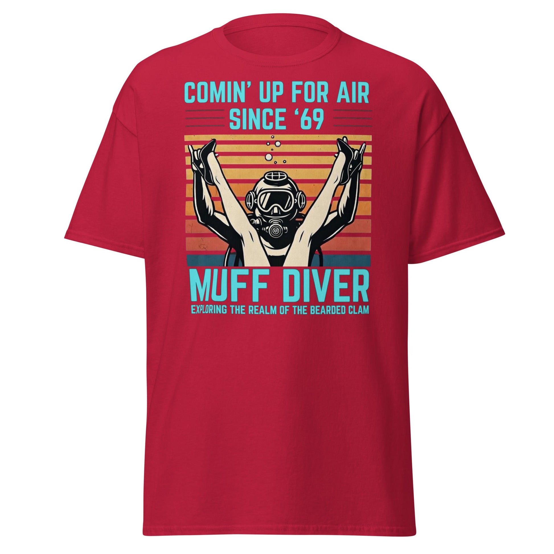 Muff Diver Retro Scuba T-Shirt - Funny Adult Humor Tee - Cardinal - T-Shirts Online