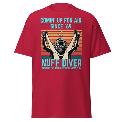 Muff Diver Retro Scuba T-Shirt - Funny Adult Humor Tee - Cardinal - T-Shirts Online