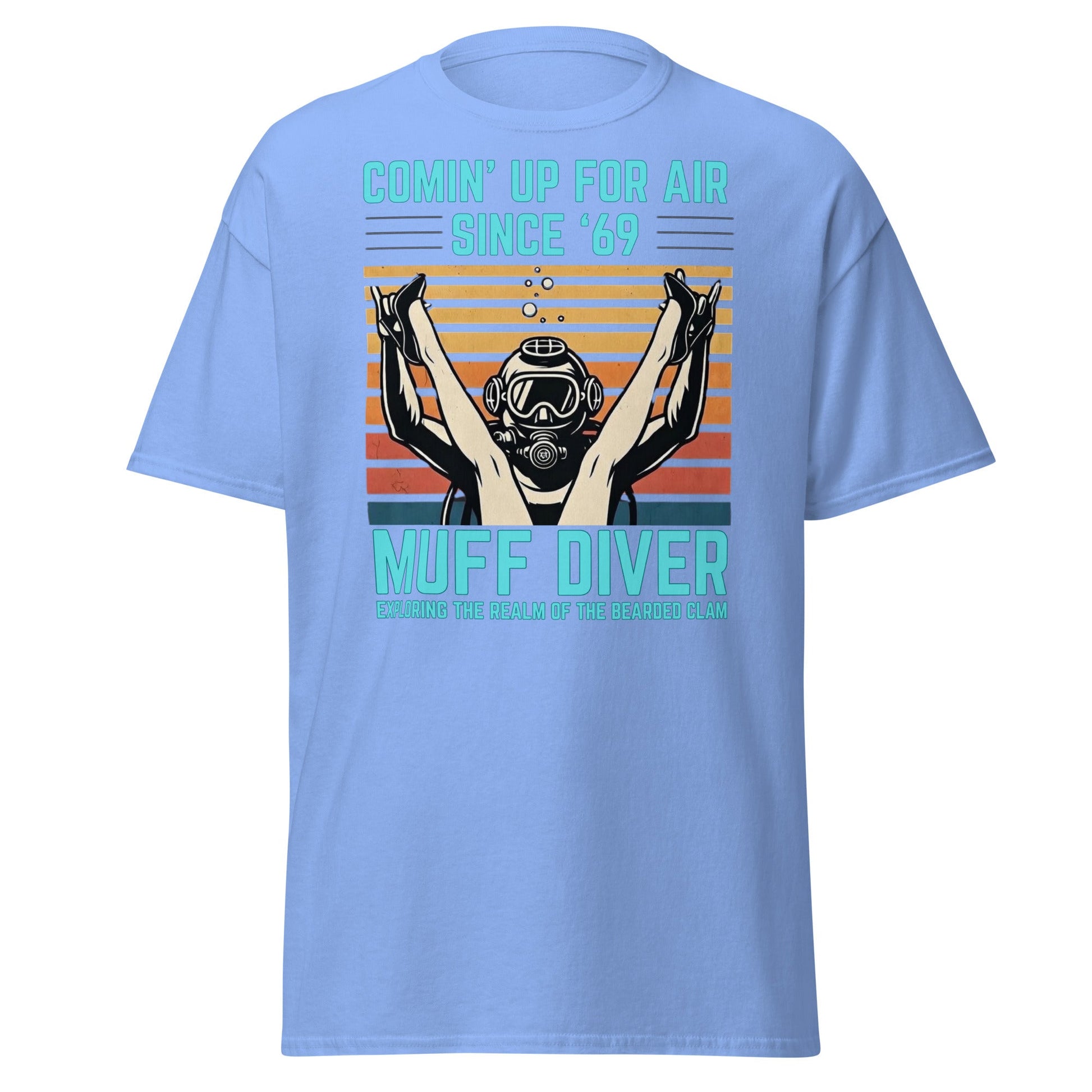 Muff Diver Retro Scuba T-Shirt - Funny Adult Humor Tee - Carolina Blue - T-Shirts Online