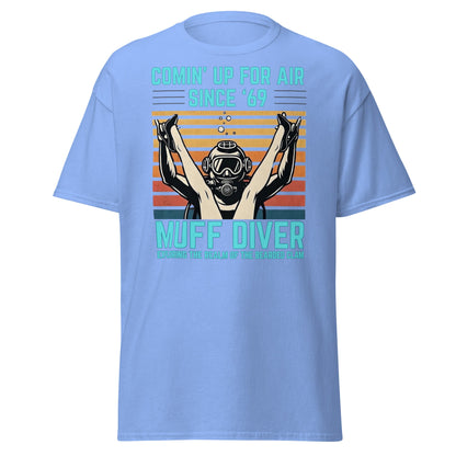 Muff Diver Retro Scuba T-Shirt - Funny Adult Humor Tee - Carolina Blue - T-Shirts Online