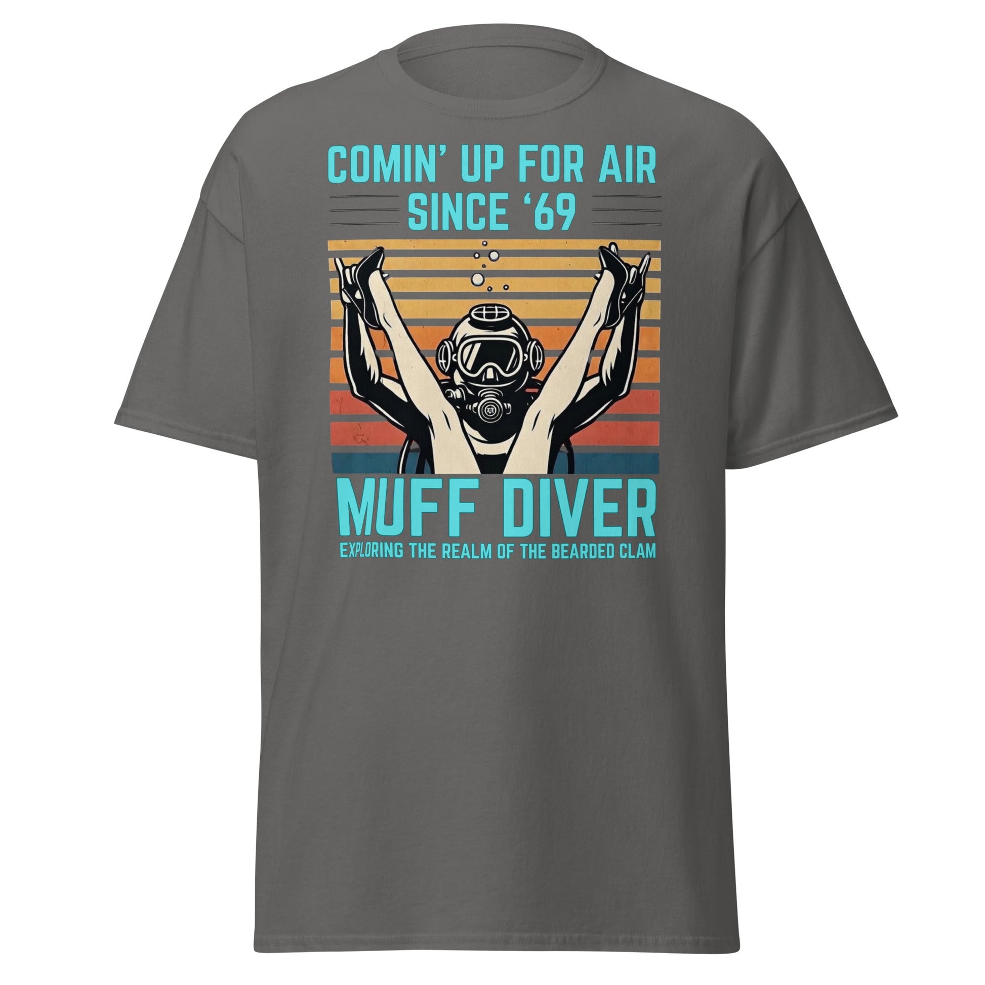 Muff Diver Retro Scuba T-Shirt - Funny Adult Humor Tee - Charcoal - T-Shirts Online