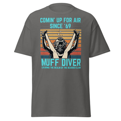 Muff Diver Retro Scuba T-Shirt - Funny Adult Humor Tee - Charcoal - T-Shirts Online