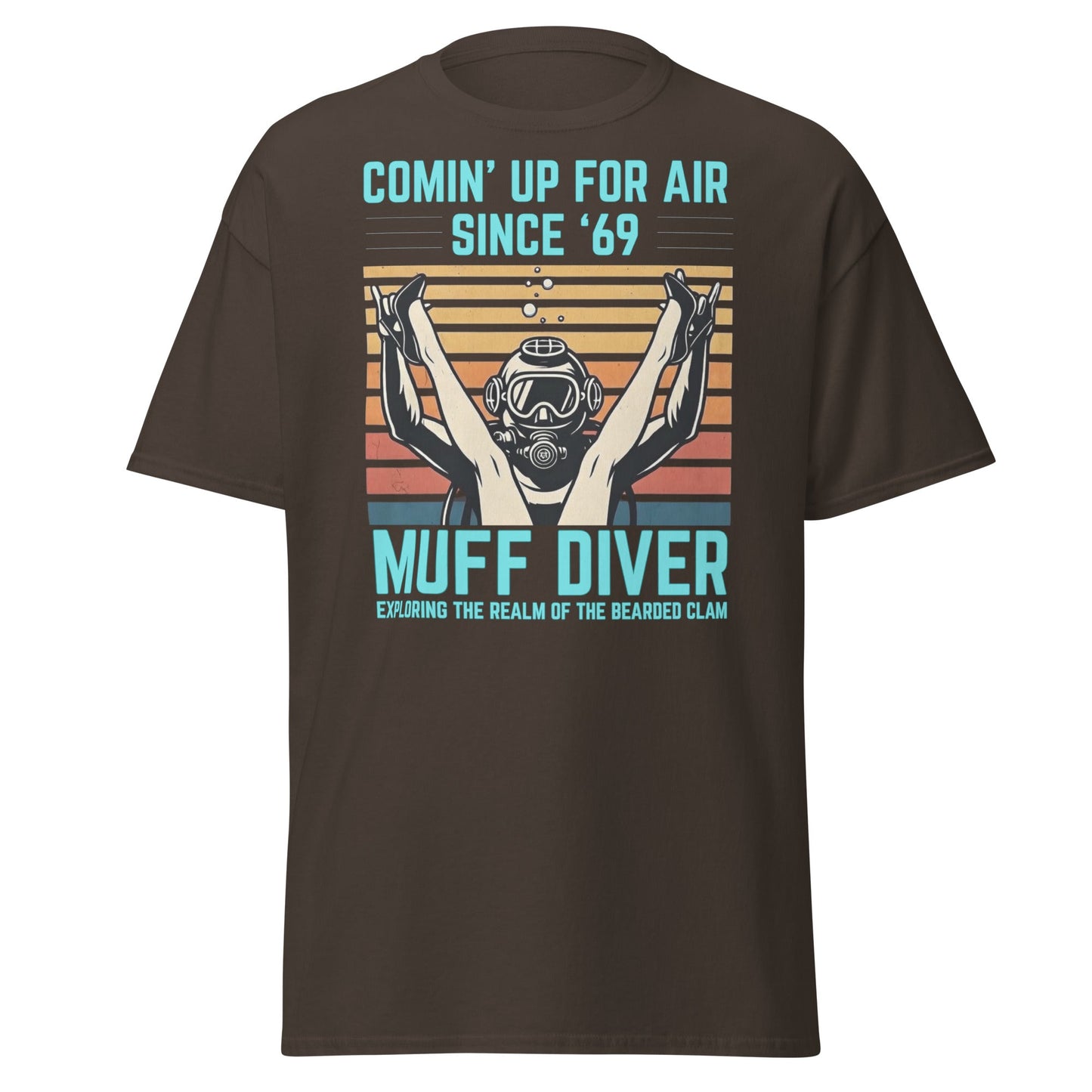 Muff Diver Retro Scuba T-Shirt - Funny Adult Humor Tee - Dark Chocolate - T-Shirts Online