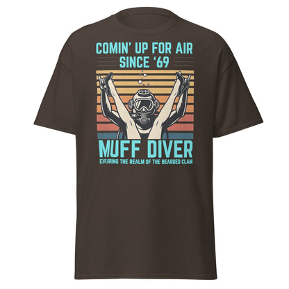 Muff Diver Retro Scuba T-Shirt - Funny Adult Humor Tee - Dark Chocolate - T-Shirts Online