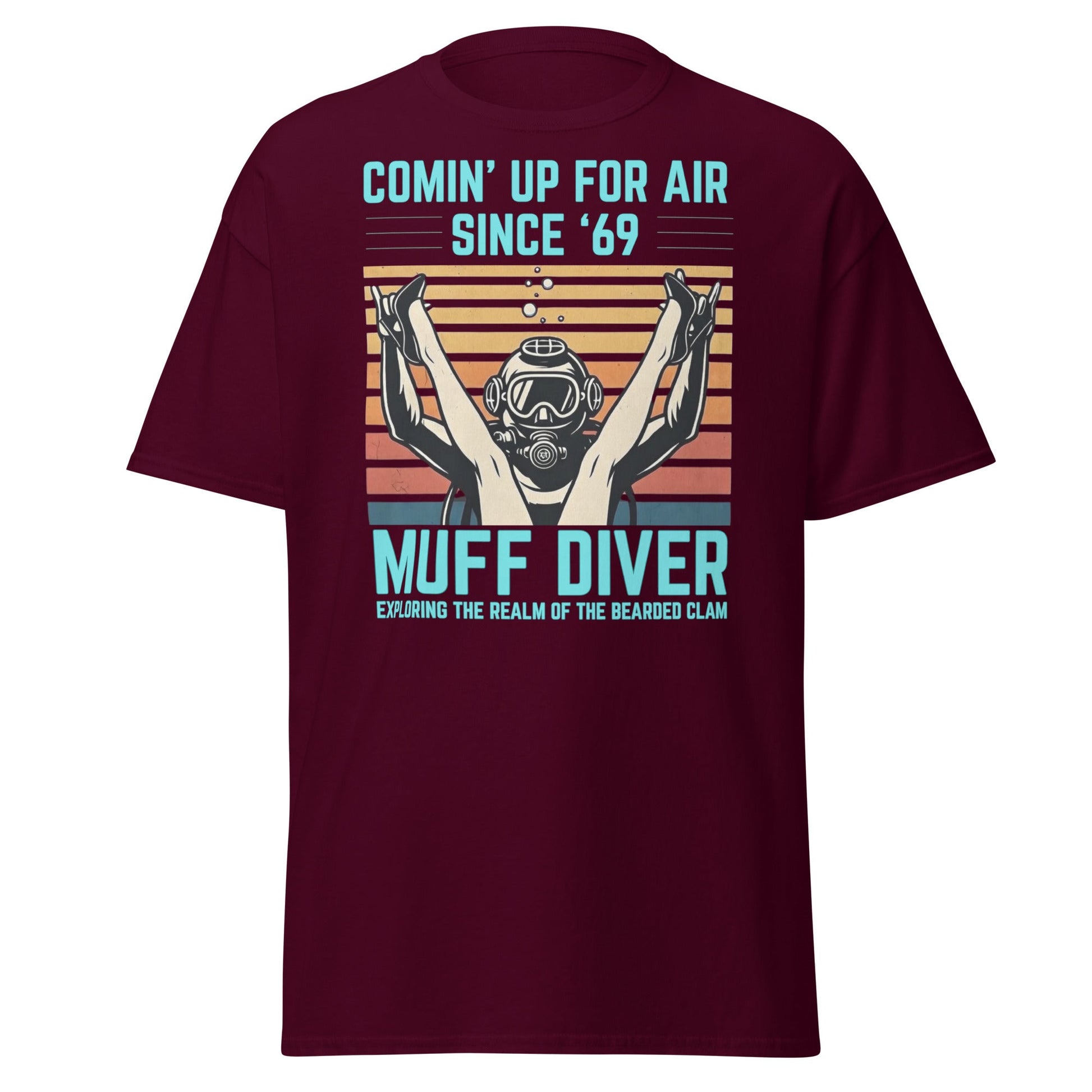 Muff Diver Retro Scuba T-Shirt - Funny Adult Humor Tee - Maroon - T-Shirts Online