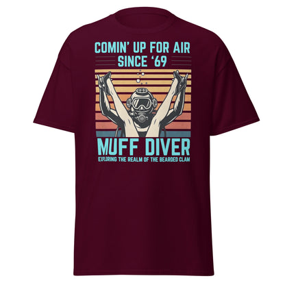Muff Diver Retro Scuba T-Shirt - Funny Adult Humor Tee - Maroon - T-Shirts Online