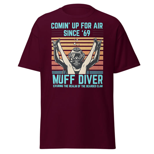 Muff Diver Retro Scuba T-Shirt - Funny Adult Humor Tee - Maroon - T-Shirts Online
