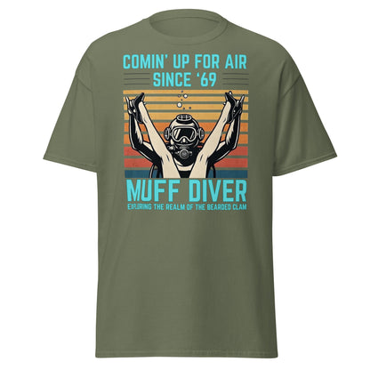 Muff Diver Retro Scuba T-Shirt - Funny Adult Humor Tee - Military Green - T-Shirts Online