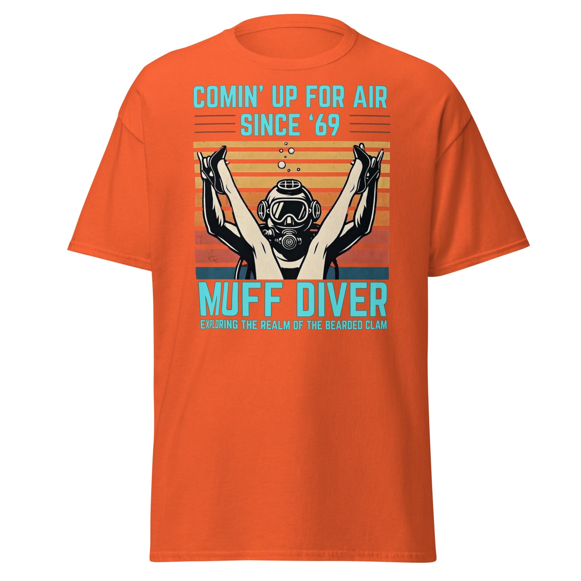 Muff Diver Retro Scuba T-Shirt - Funny Adult Humor Tee - Orange - T-Shirts Online