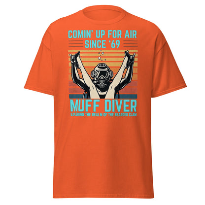 Muff Diver Retro Scuba T-Shirt - Funny Adult Humor Tee - Orange - T-Shirts Online