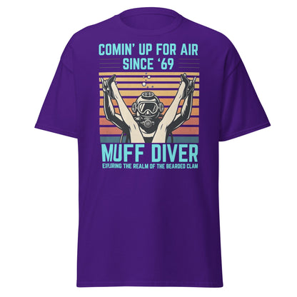 Muff Diver Retro Scuba T-Shirt - Funny Adult Humor Tee - Purple - T-Shirts Online