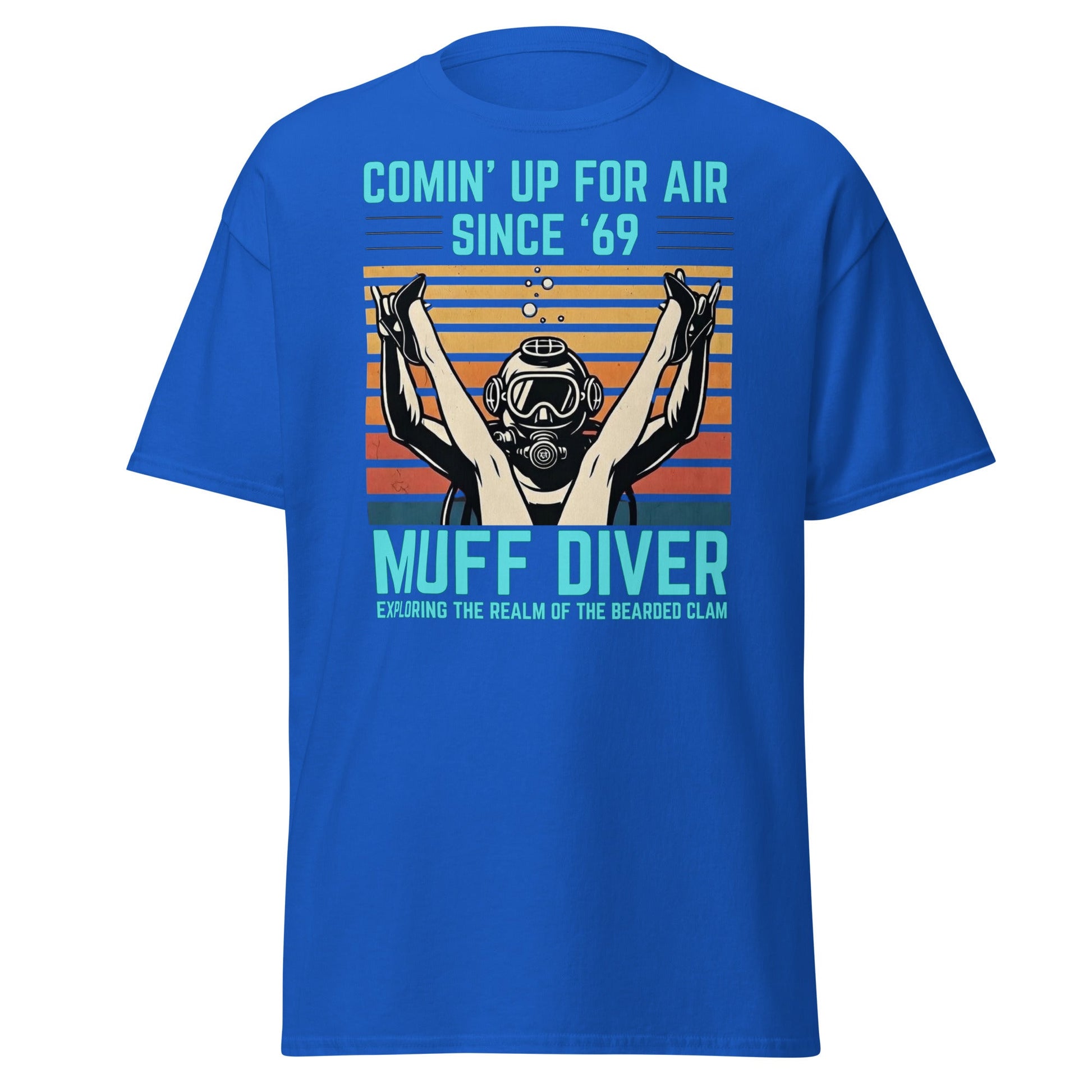Muff Diver Retro Scuba T-Shirt - Funny Adult Humor Tee - Royal - T-Shirts Online