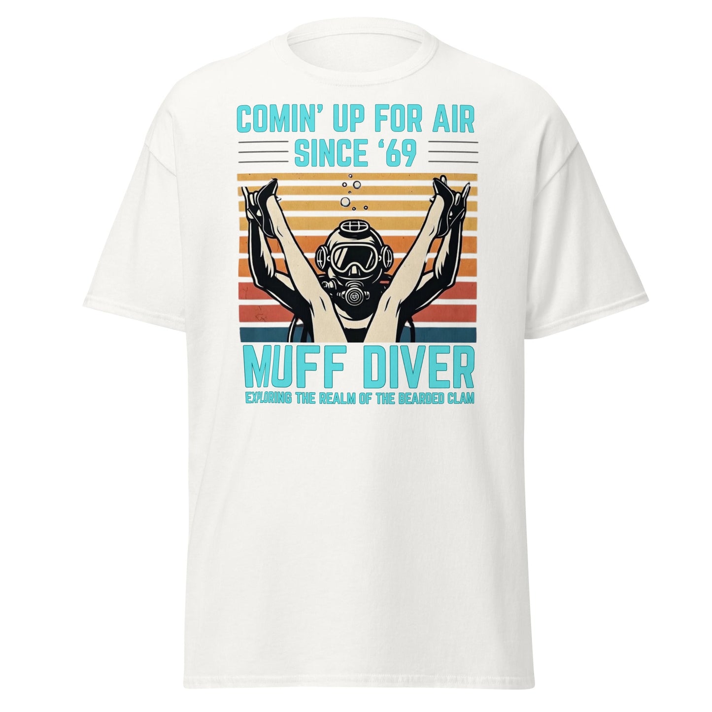 Muff Diver Retro Scuba T-Shirt - Funny Adult Humor Tee - White - T-Shirts Online