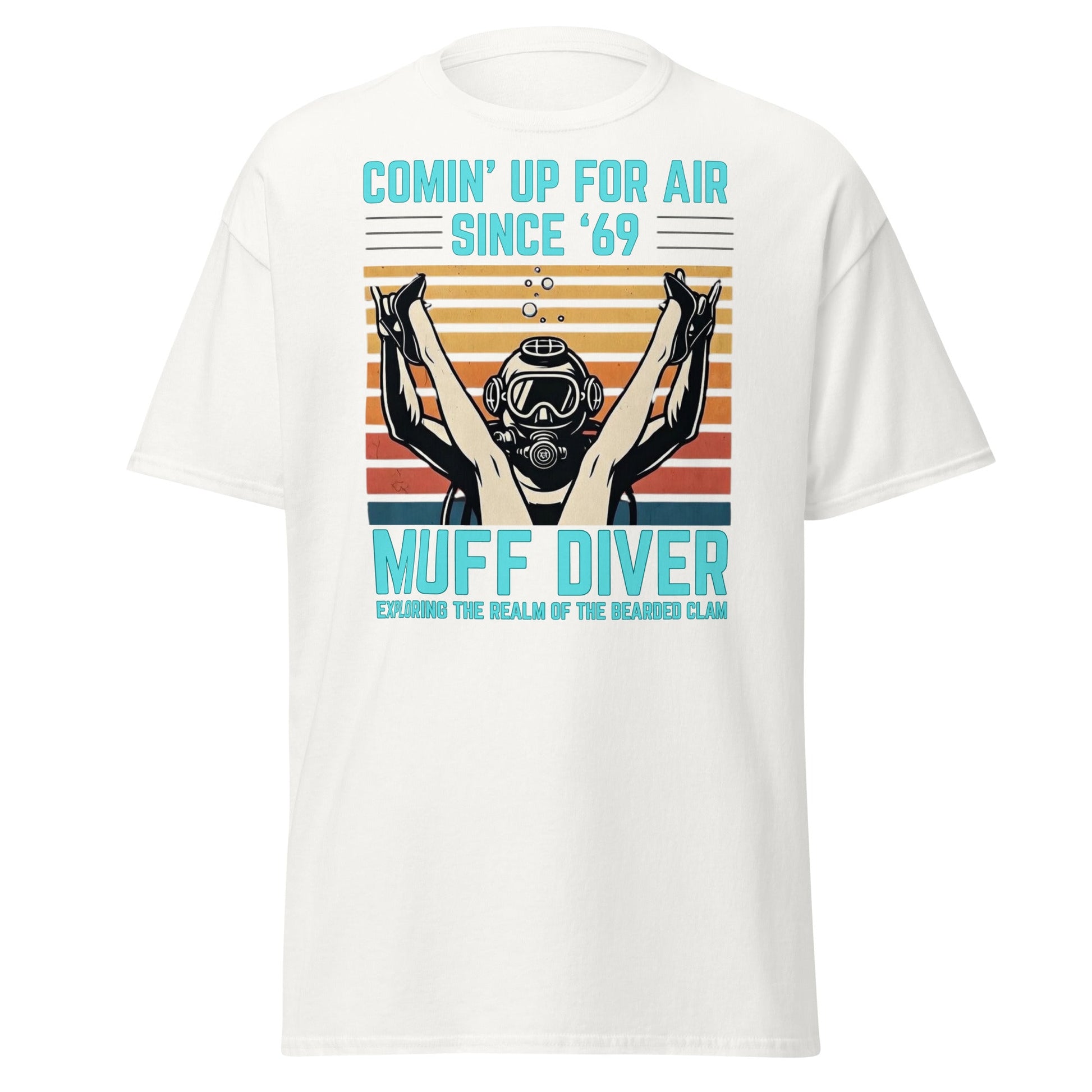 Muff Diver Retro Scuba T-Shirt - Funny Adult Humor Tee - White - T-Shirts Online