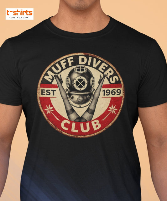 Muff Divers Club T-Shirt – Funny Retro Diver Tee - Black - T-Shirts Online
